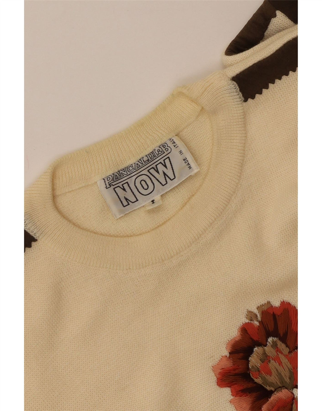 PANCALDI & B ženski džemper s okruglim izrezom UK 16 Veliki prljavo bijeli cvjetni