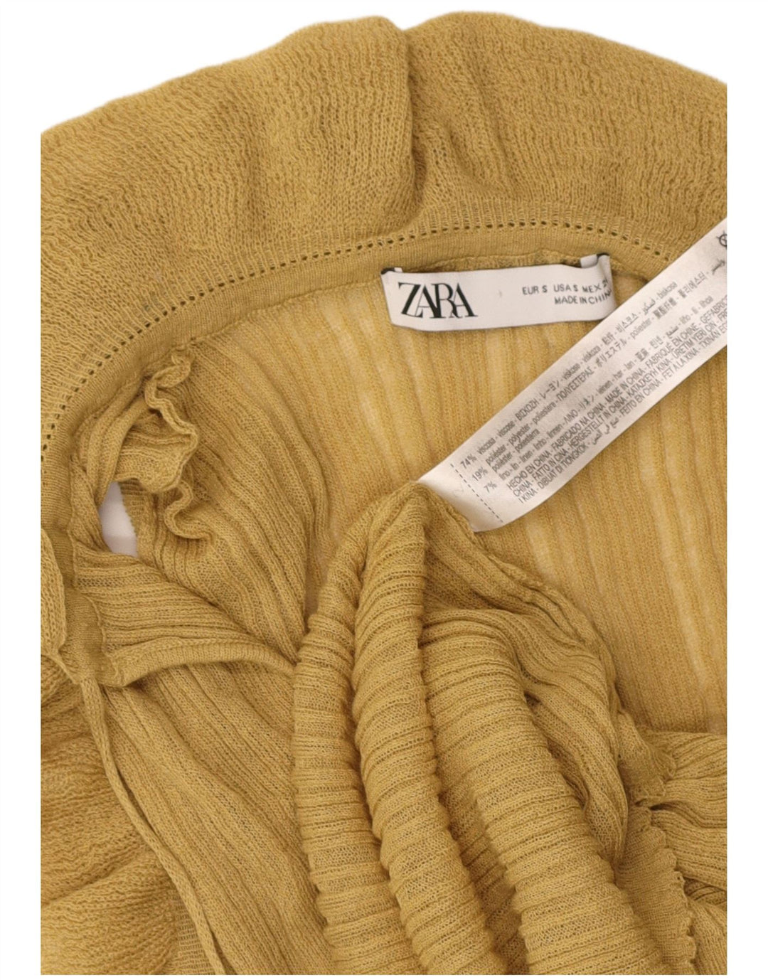 ZARA Womens Knit Blouse Top UK 10 Small Yellow Viscose