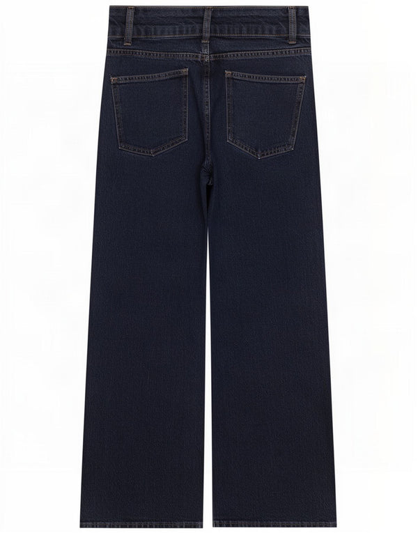 Marks & Spencer Womens Wide Leg Jeans UK 14 Medium W30 L28 Navy Blue