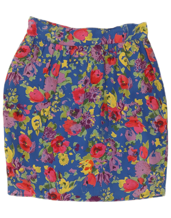Vintage ženska suknja s mjehurićima visokog struka IT 46 Large W30 plavi cvjetni acetat