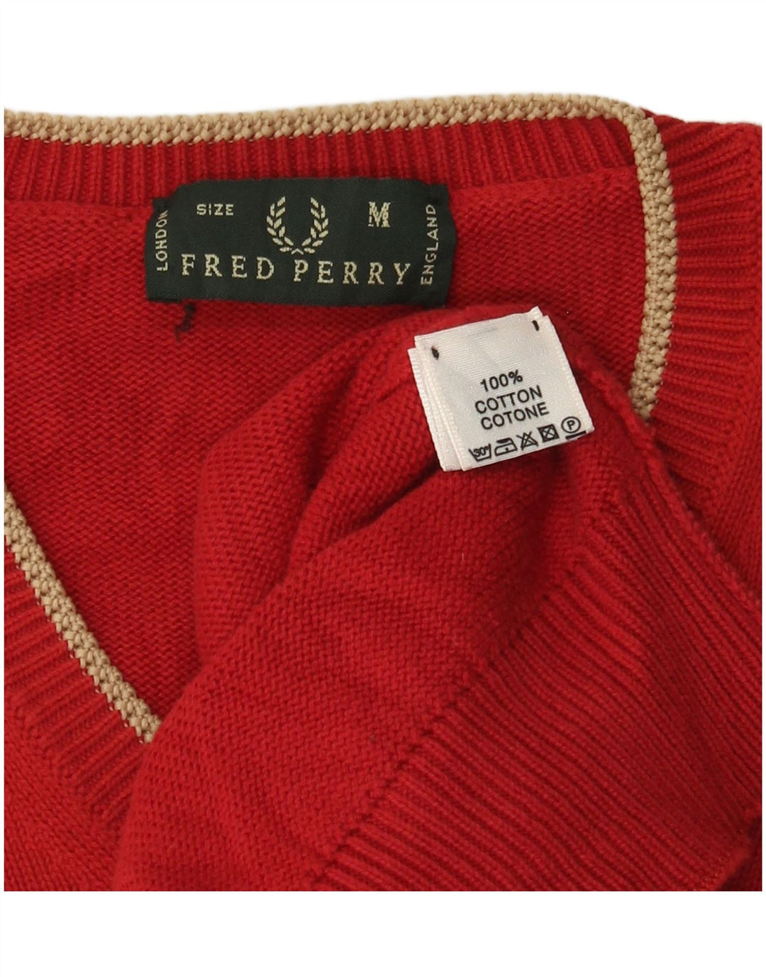 Fred Perry muški džemper s V-izrezom Srednje crveni pamuk