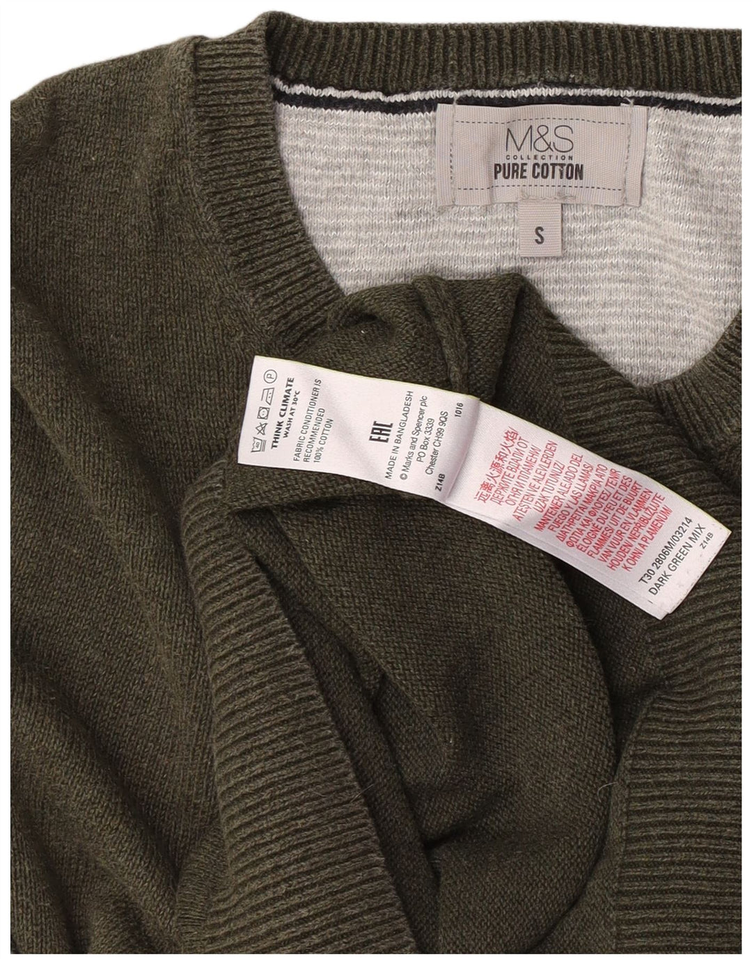 Marks & Spencer, muški džemper s okruglim izrezom, mali kaki pamuk