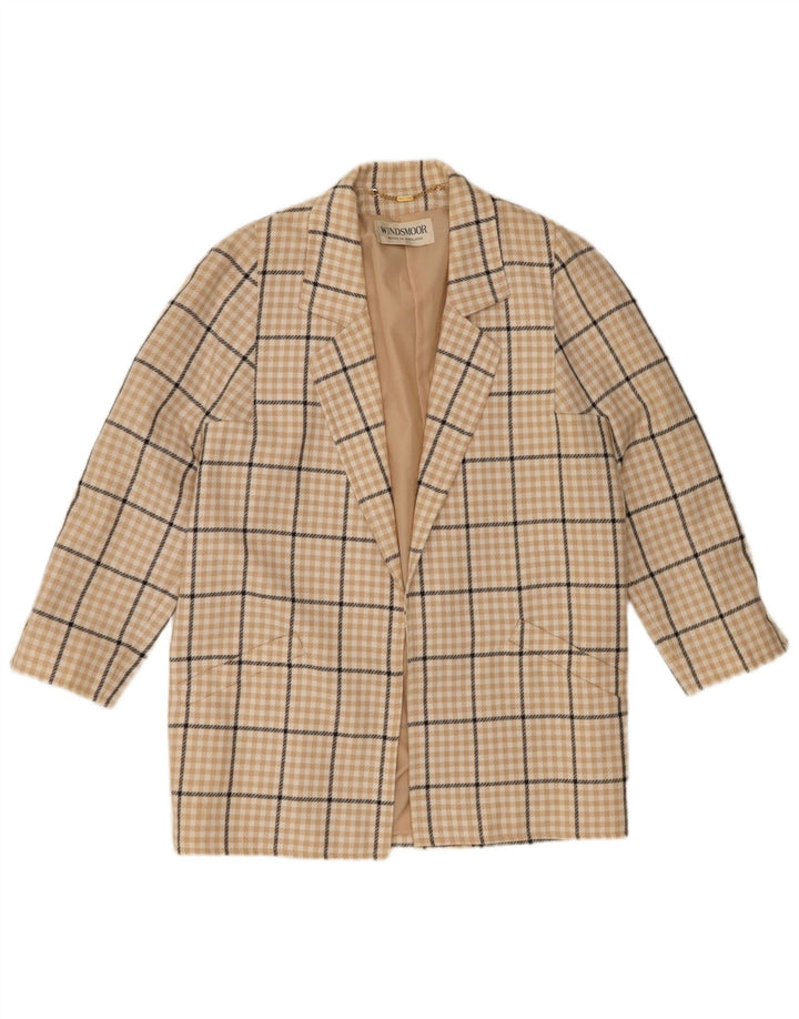 WINDSMOOR Womens Open Blazer Jacket UK 16 Large Beige Check Polyester