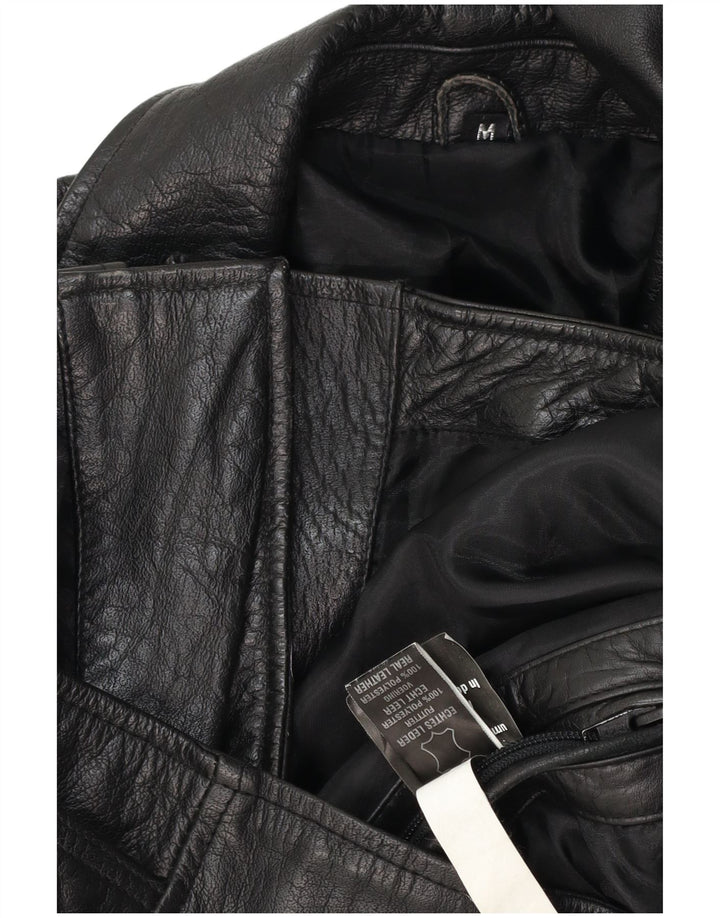 Vintage ženska kožna biciklistička jakna UK 14 Srednja crna koža