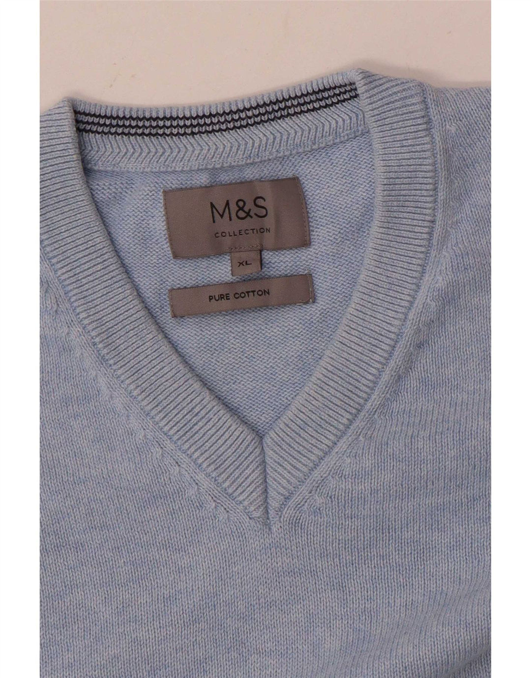 Marks & Spencer muški džemper s V-izrezom XL plavi pamuk