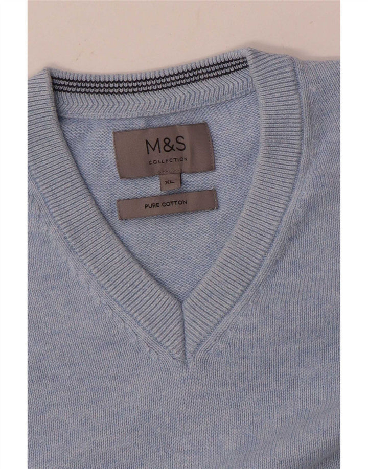 Marks & Spencer muški džemper s V-izrezom XL plavi pamuk