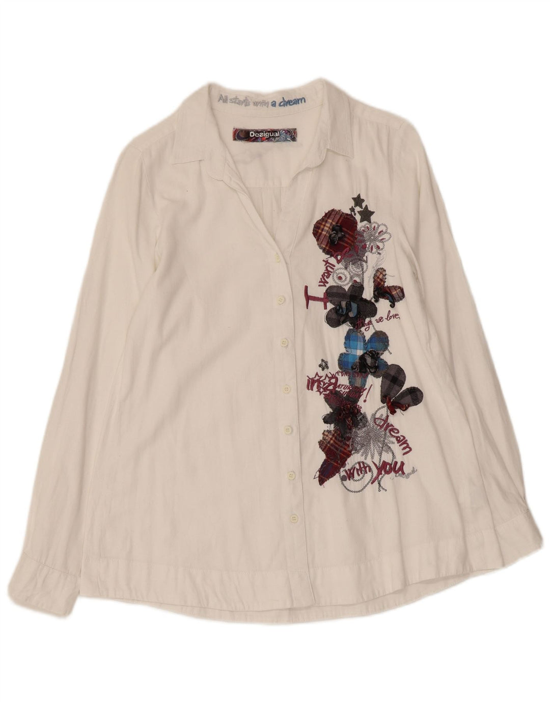 DESIGUAL Ženska grafička košulja UK 10 Mala bijela cvjetna pamuk