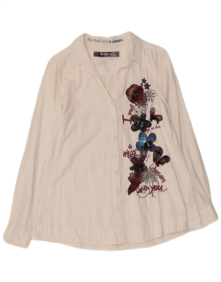 DESIGUAL Ženska grafička košulja UK 10 Mala bijela cvjetna pamuk