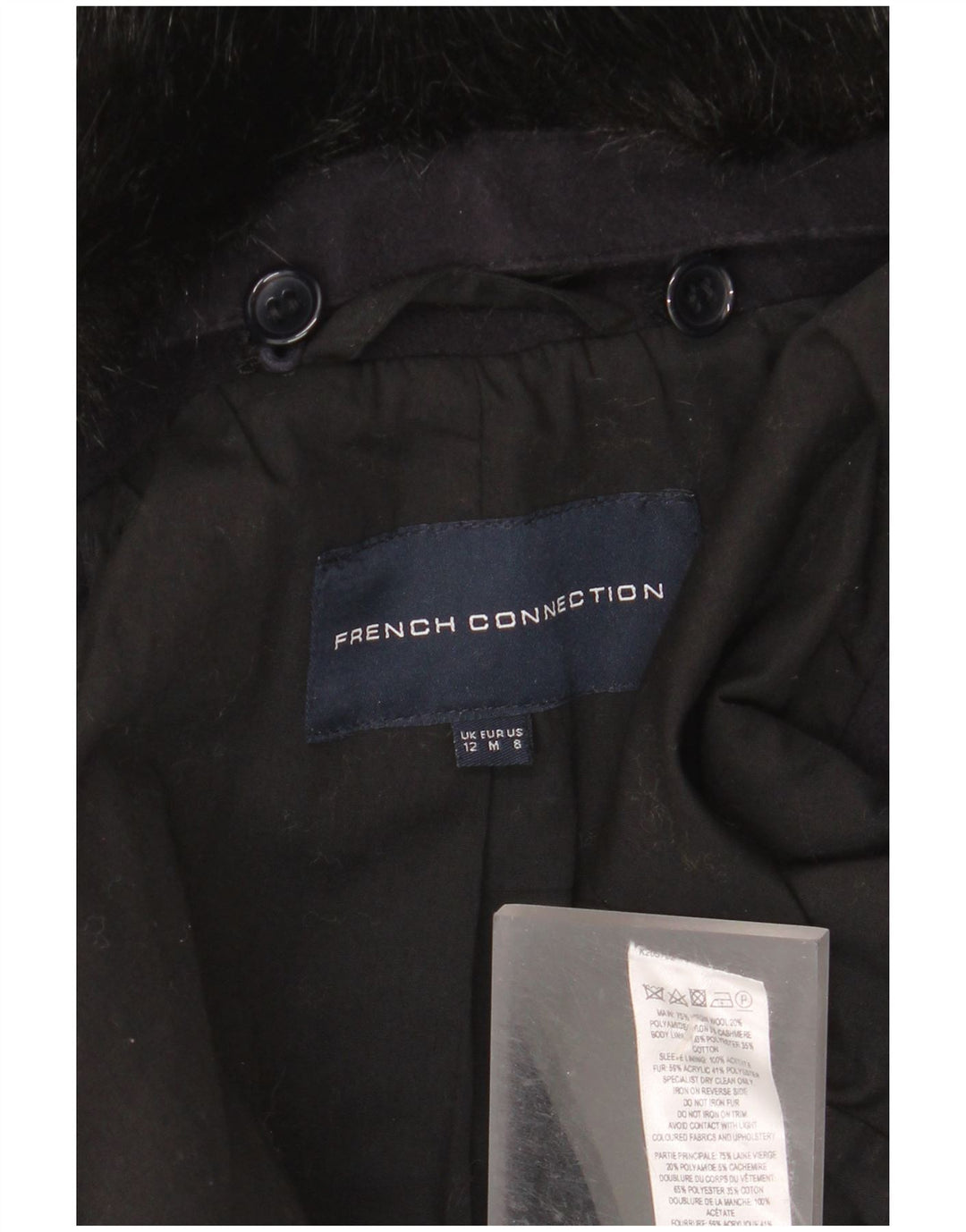 French Connection ženski kaput UK 12 srednje tamnoplava djevičanska vuna
