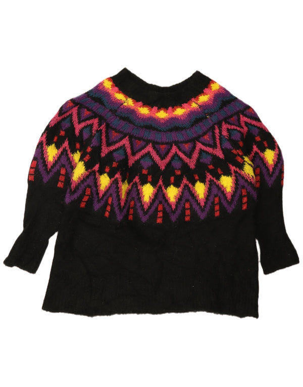 Zara ženski pulover s veznim izrezom UK 16 Large Black Fair Isle