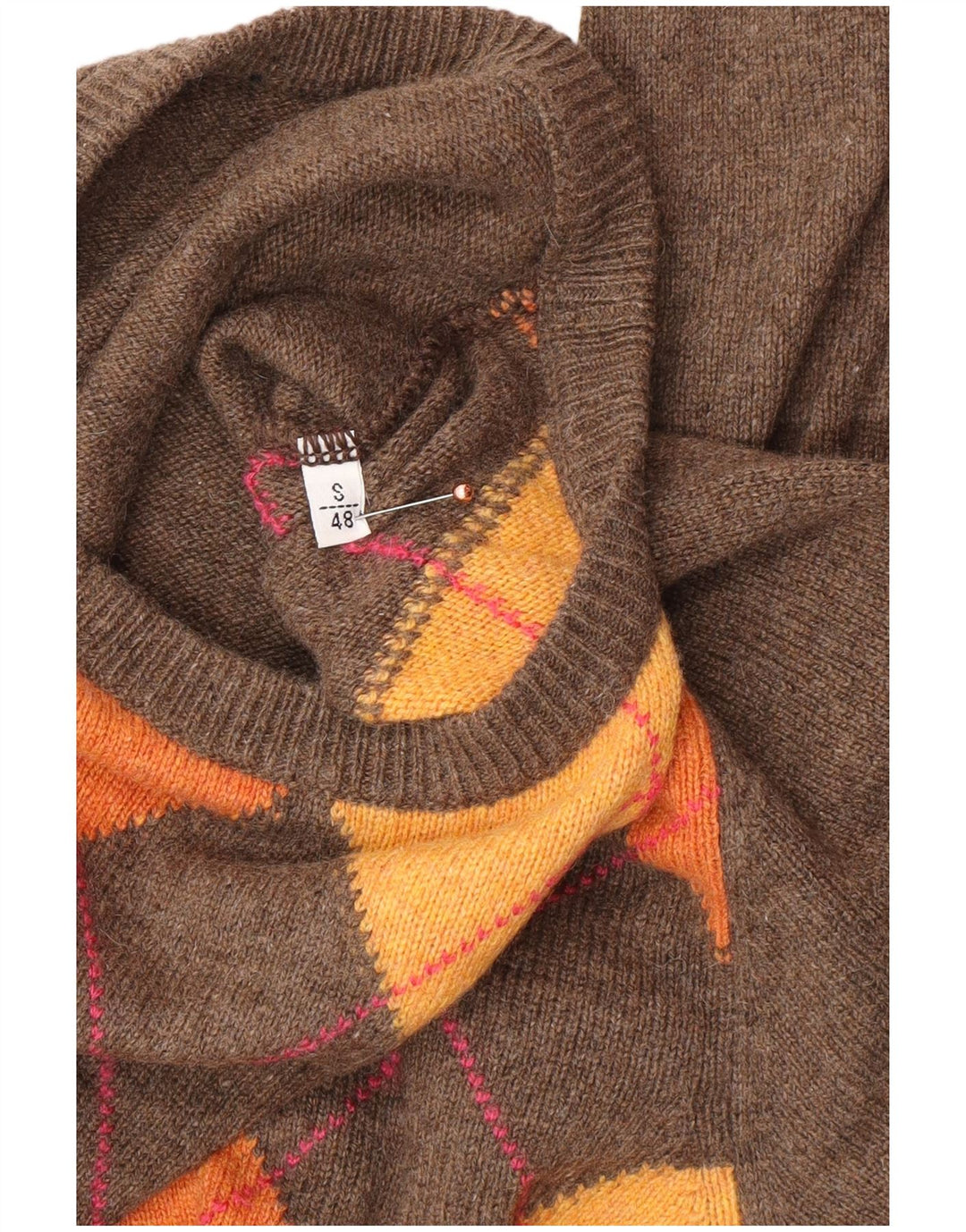 VINTAGE muški džemper s okruglim izrezom IT 48 Small Brown Argyle/Diamond