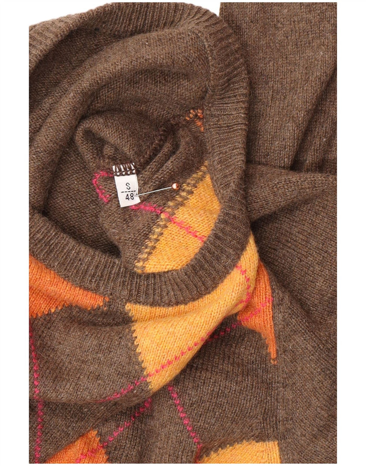 VINTAGE muški džemper s okruglim izrezom IT 48 Small Brown Argyle/Diamond