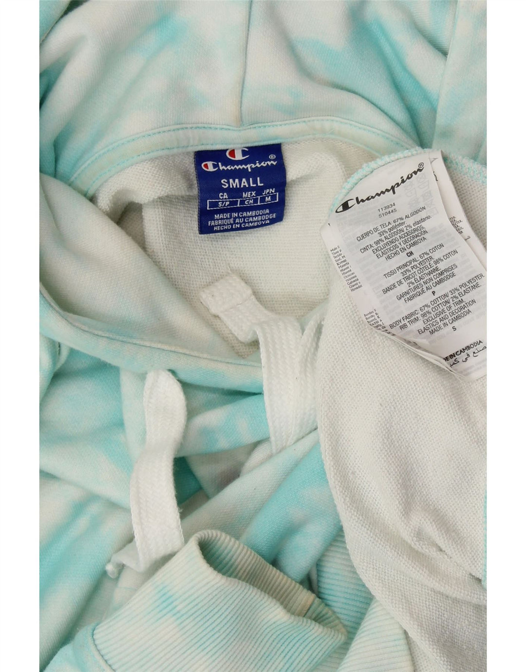 CHAMPION Ženska prevelika majica s kapuljačom UK 10 Small Blue Tie Dye Cotton