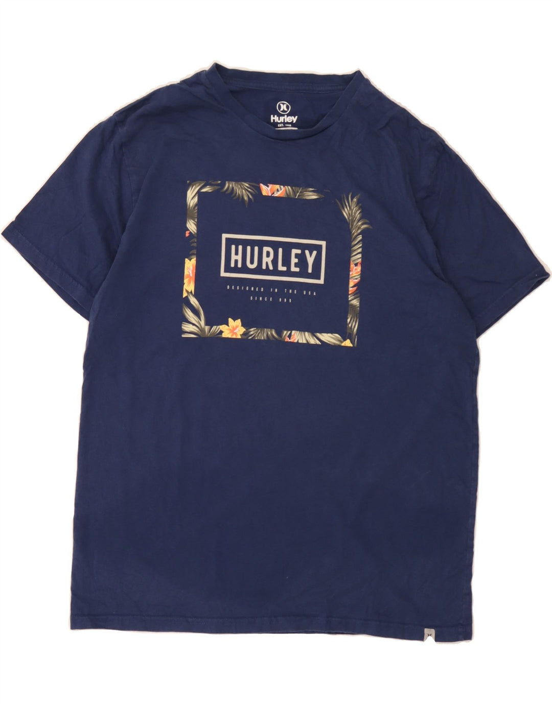 HURLEY Mens Graphic T-Shirt Top Medium Navy Blue Cotton Vintage Hurley and Second-Hand Hurley from Messina Hembry 
