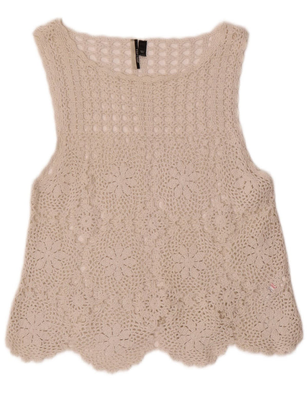 Topshop ženska heklana bluza bez rukava UK 10 Mala bijela cvjetna