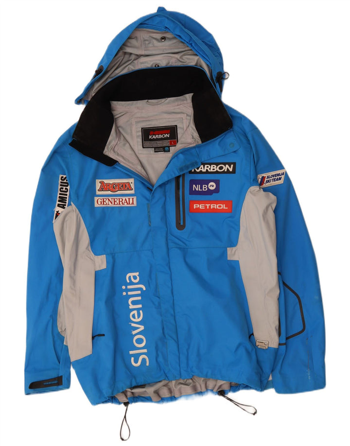 KARBON Muška grafička kišna jakna s kapuljačom UK 40 Large Blue Colourblock najlon