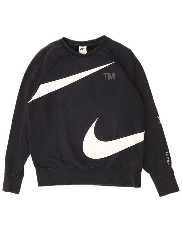 Nike Mens Swoosh Graphic Sweatshirt Jumper Medium Black Cotton