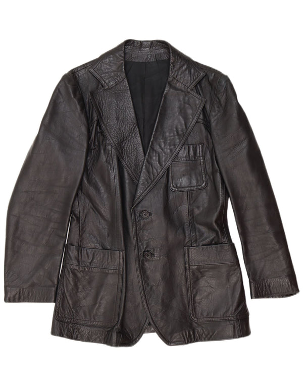 Vintage Mens 2 Button Leather Blazer Jacket UK 40 Large Black
