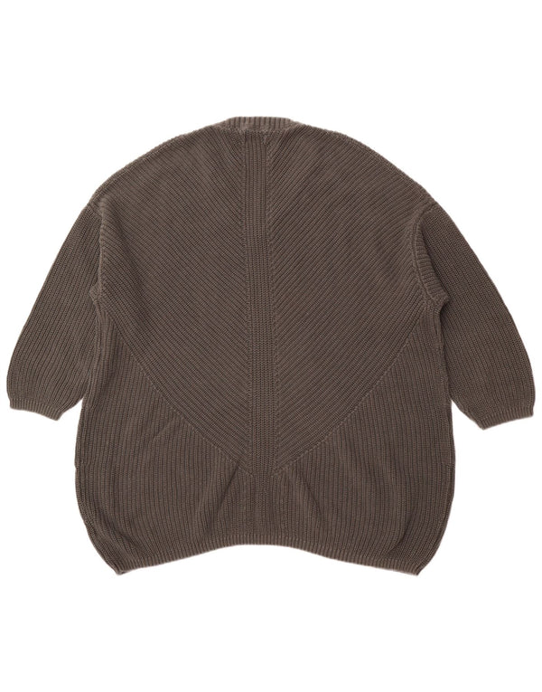 FAT FACE Womens 3/4 Sleeve V-Neck Jumper Sweater UK 24 4XL Grey Cotton