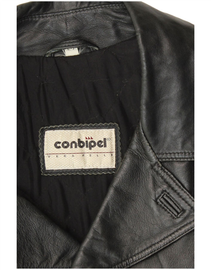 Conbipel muški kožni kaput s dvostrukim kopčanjem, veličina 52, veliki crni kožni