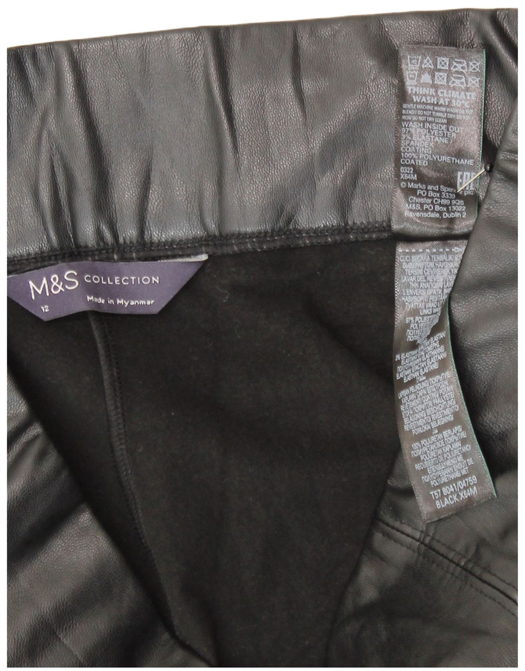 Marks & Spencer ženske tajice od umjetne kože UK 12 Srednje crni poliester