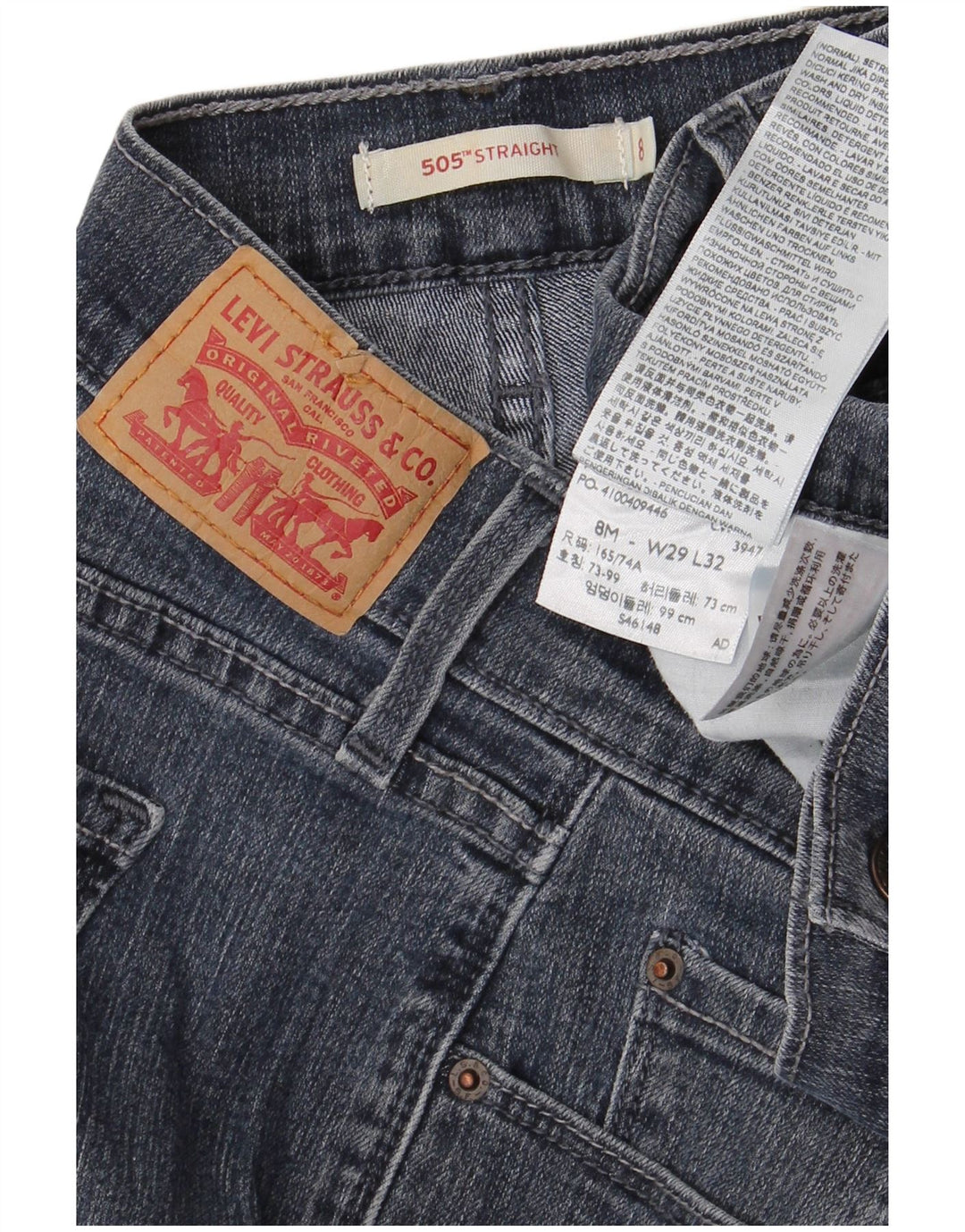 LEVI'S ženske 505 ravne traperice US 8 Srednje W29 L32 tamnoplavi pamuk