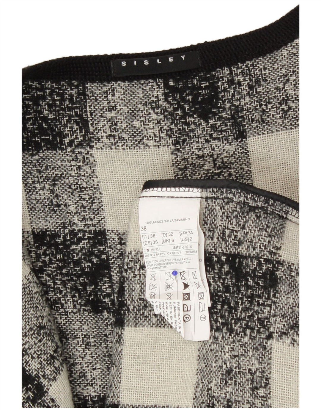 Sisley ženska prekomjerna jakna jakna UK 6 XS crni akrilni gingham