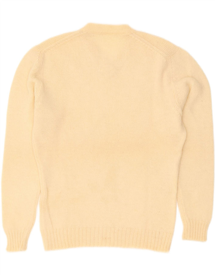 VINTAGE Mens V-Neck Jumper Sweater Medium Beige Vintage Vintage and Second-Hand Vintage from Messina Hembry 