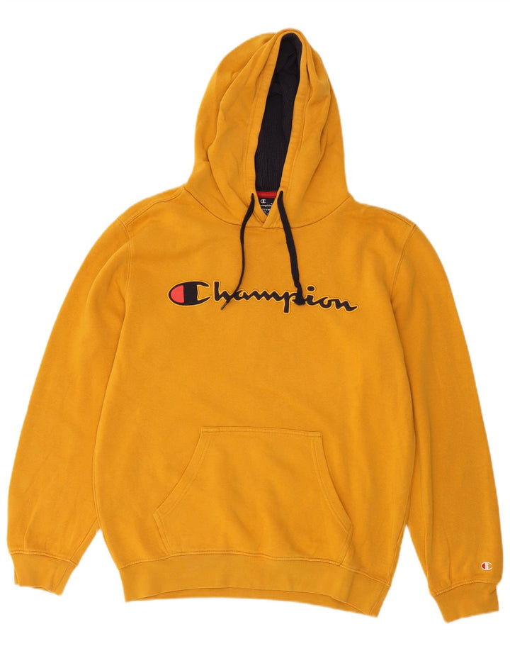 CHAMPION Mens Graphic Hoodie Jumper Medium Yellow Cotton
