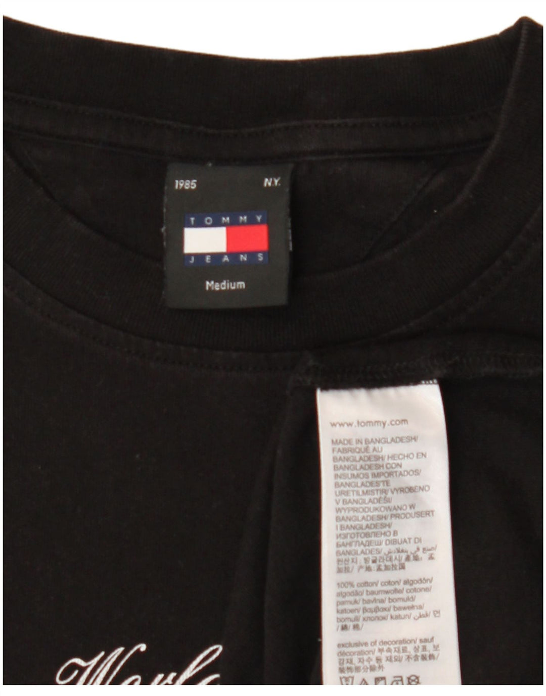 TOMMY HILFIGER Mens Graphic T-Shirt Top Medium Black Cotton