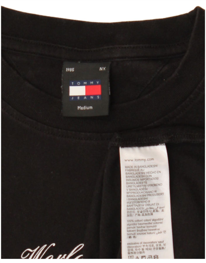 TOMMY HILFIGER Mens Graphic T-Shirt Top Medium Black Cotton
