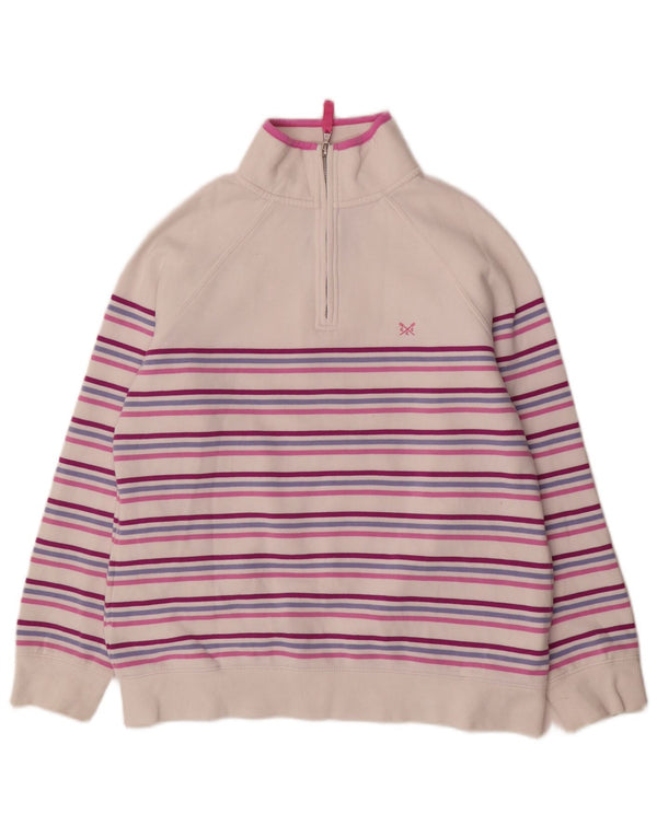 Crew Clothing Ženska majica s izrezom s patentnim zatvaračem UK 12 srednje bijele pruge