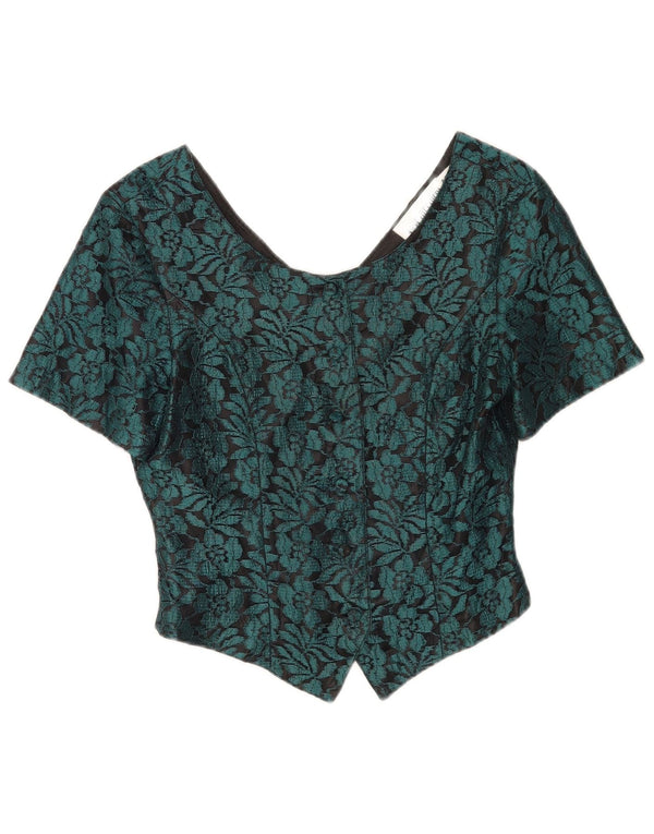 Together Womens Crop Short Sleeve Shirt Blouse UK 10 Small Green Floral