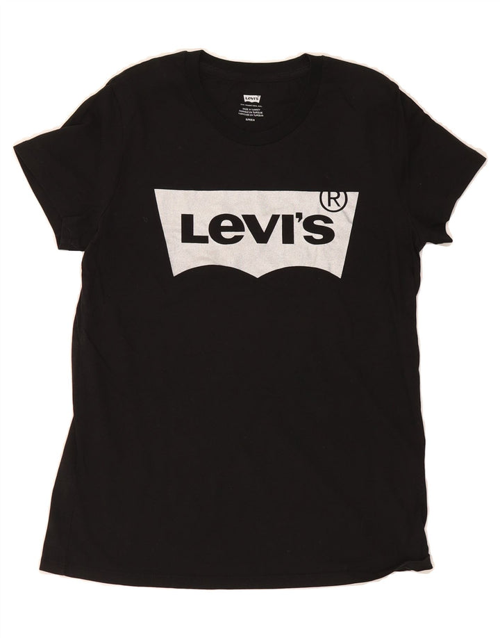 LEVI'S Womens Graphic T-Shirt Top UK 10 Small Black Vintage Levi's and Second-Hand Levi's from Messina Hembry 