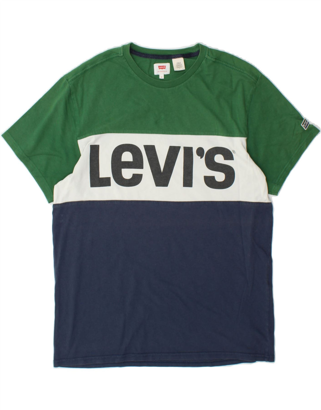 LEVI'S Mens Graphic T-Shirt Top Medium Green Colourblock Cotton Vintage Levi's and Second-Hand Levi's from Messina Hembry 