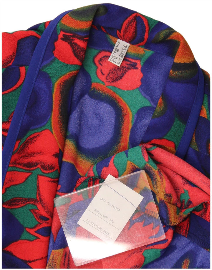 Vintage ženski sako sa 4 gumba UK 20 2XL plavi cvjetni poliester