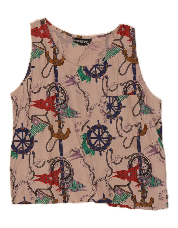 VINTAGE Womens Abstract Pattern Sleeveless Blouse Top UK 10 Small Beige Vintage Vintage and Second-Hand Vintage from Messina Hembry 