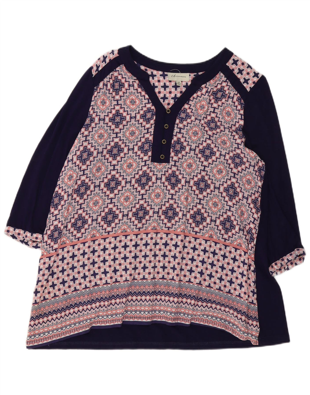 Marks & Spencer ženska majica s 3/4 rukavima UK 14 Large Blue Geometric