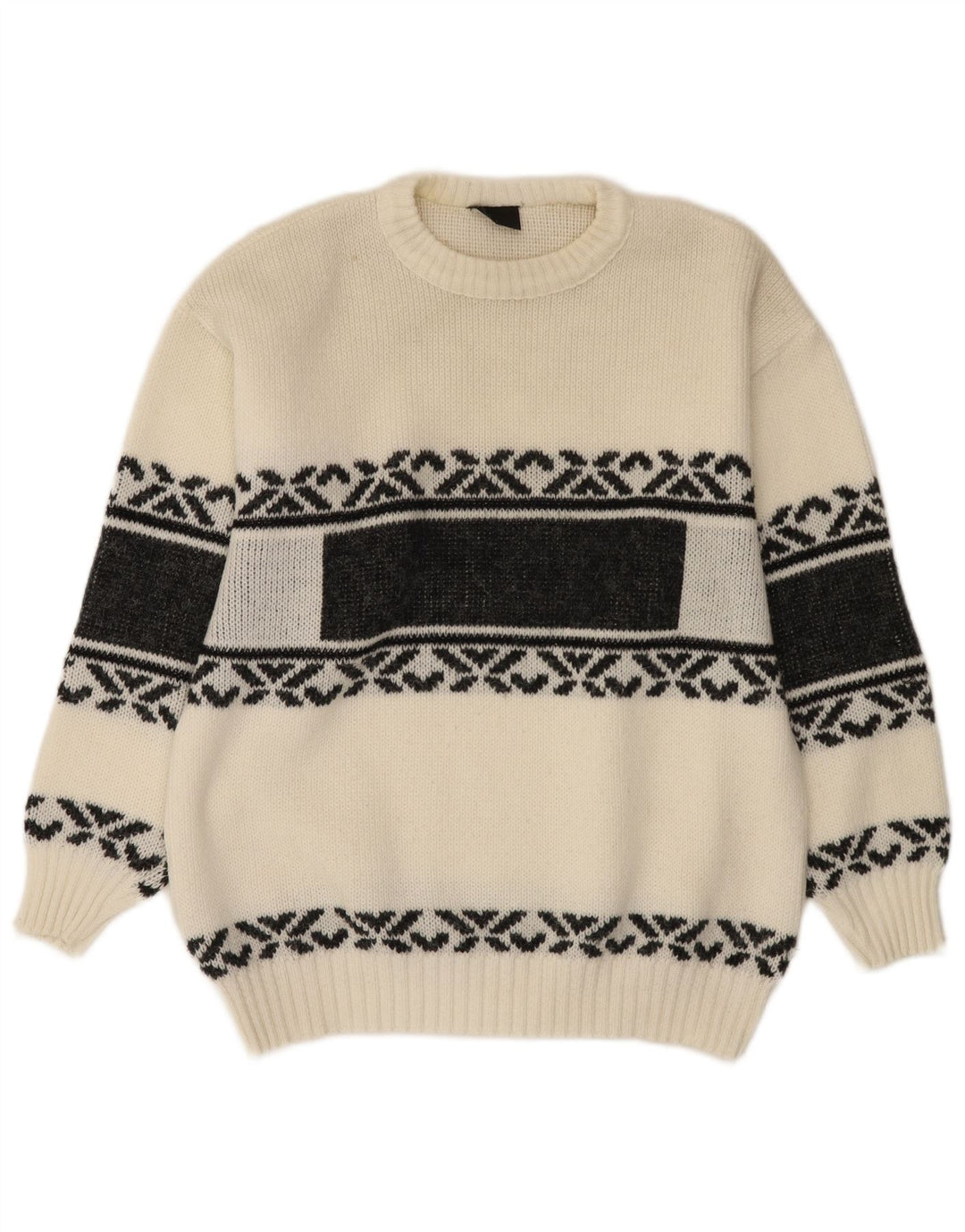 Vintage muški džemper s okruglim izrezom Srednje bijeli Fair Isle
