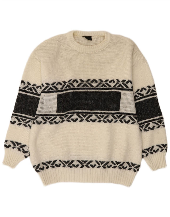Vintage muški džemper s okruglim izrezom Srednje bijeli Fair Isle