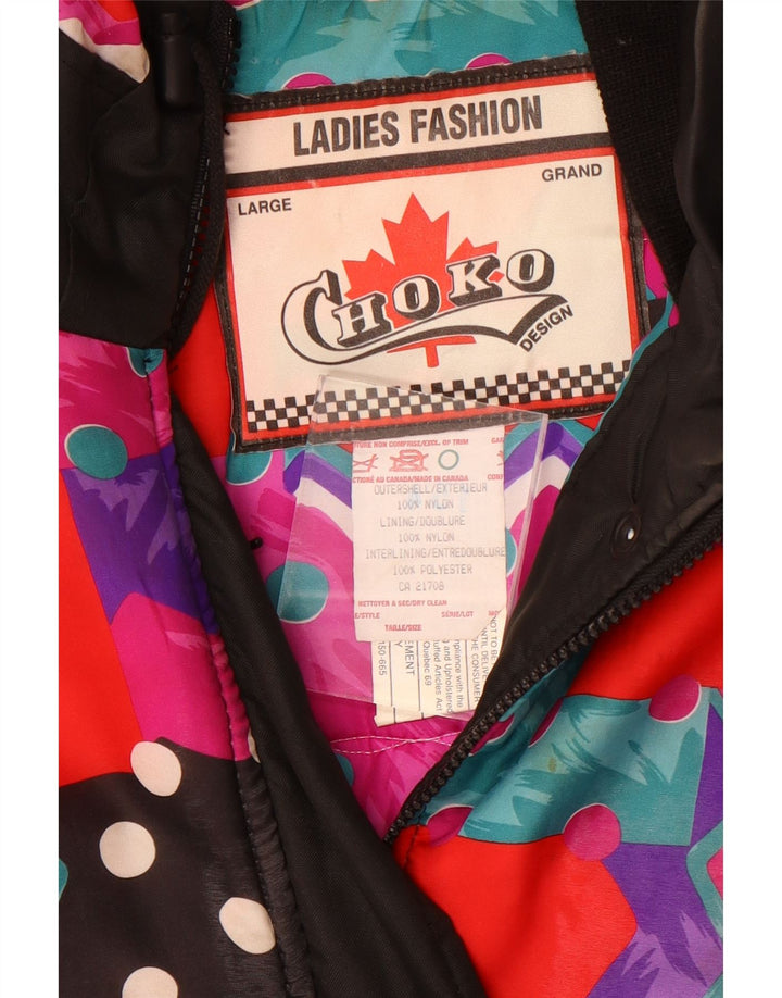 Choko ženska prevelika podstavljena jakna UK 16 Velika crna geometrijska retro