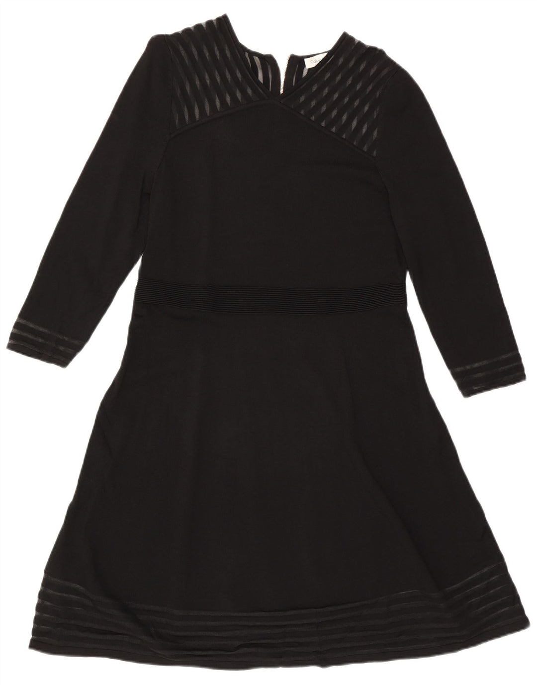 CALVIN KLEIN Ženska haljina A-kroja dugih rukava UK 18 XL Crna prugasta svila