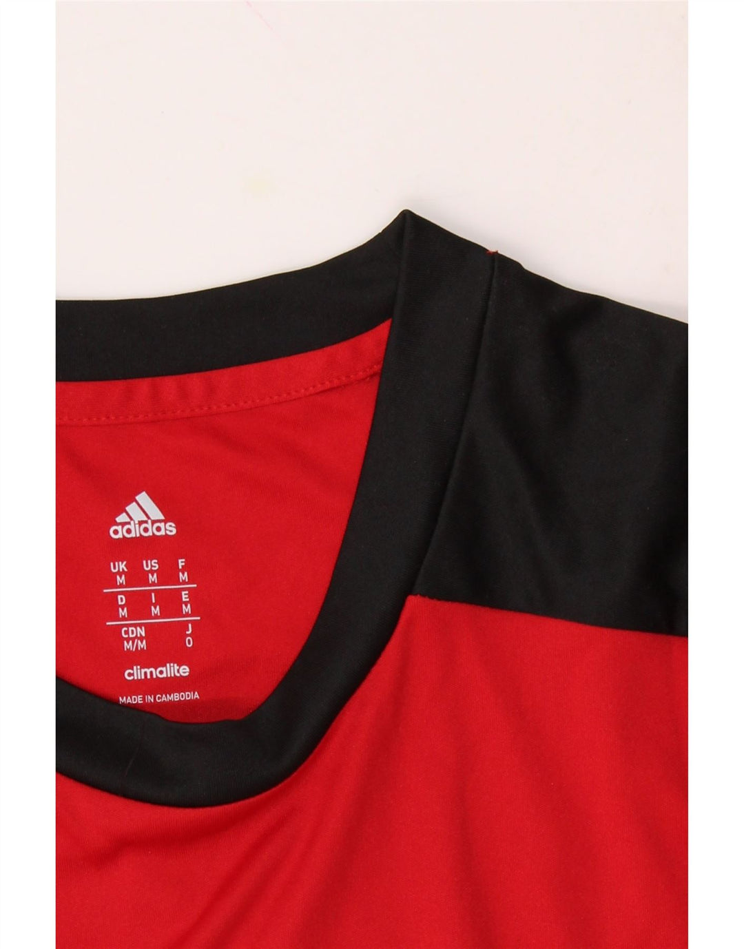 ADIDAS Mens Climalite Graphic T-Shirt Top Medium Red Colourblock Vintage Adidas and Second-Hand Adidas from Messina Hembry 