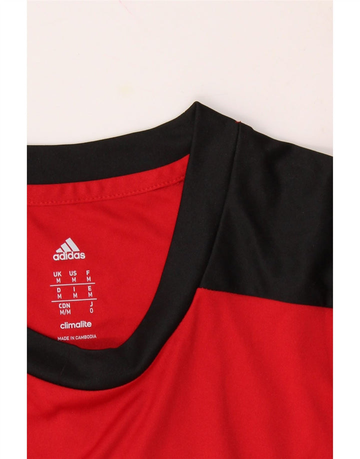 ADIDAS Mens Climalite Graphic T-Shirt Top Medium Red Colourblock Vintage Adidas and Second-Hand Adidas from Messina Hembry 