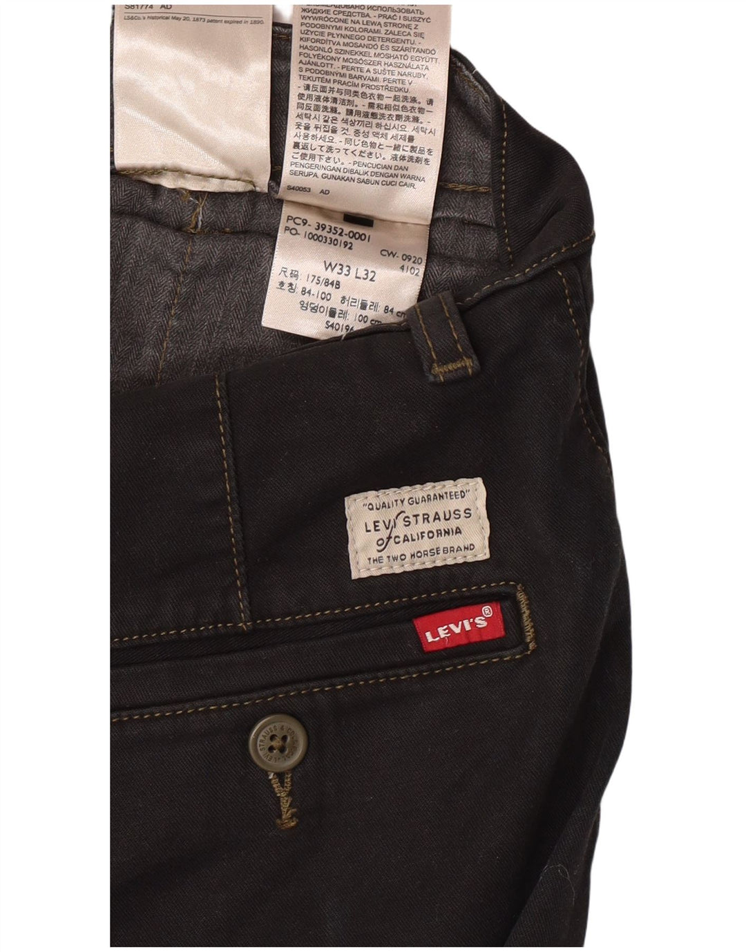 LEVI'S muške 540 ravne chino hlače W33 L29 crni pamuk