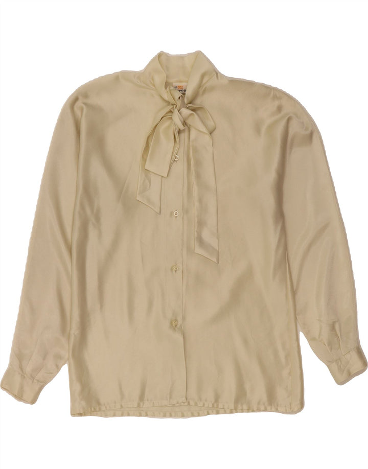VINTAGE Womens Front Tie Shirt Blouse IT 42 Medium Beige Polyester Vintage Vintage and Second-Hand Vintage from Messina Hembry 
