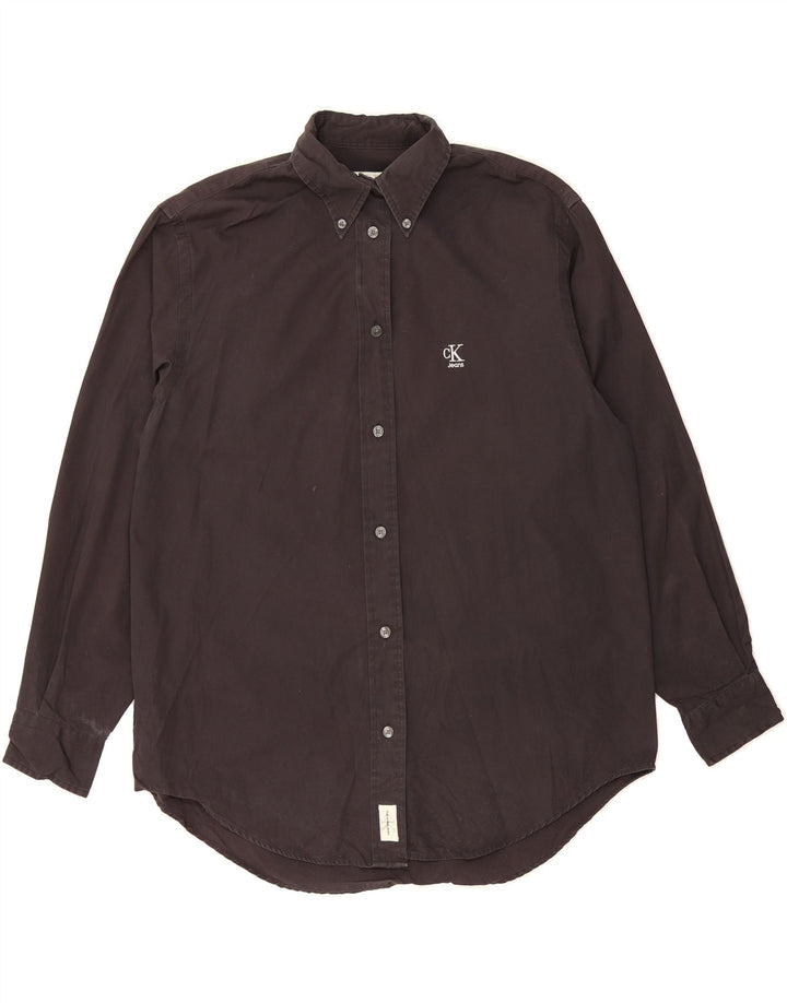CALVIN KLEIN Womens Shirt UK 16 Large Black Cotton Vintage Calvin Klein and Second-Hand Calvin Klein from Messina Hembry 