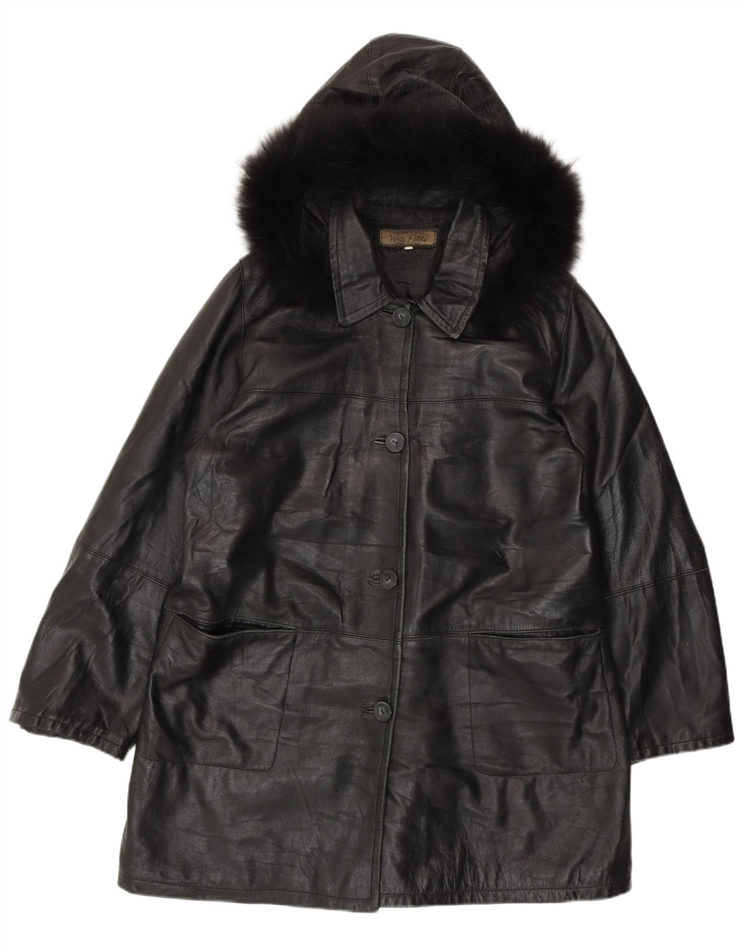 Vintage ženski kožni kaput s kapuljačom IT 50 XL crna koža