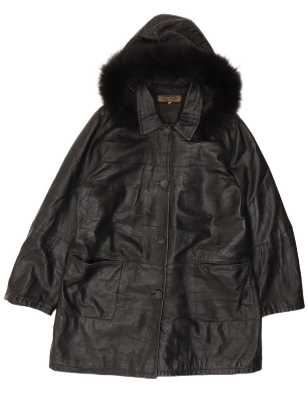 Vintage ženski kožni kaput s kapuljačom IT 50 XL crna koža