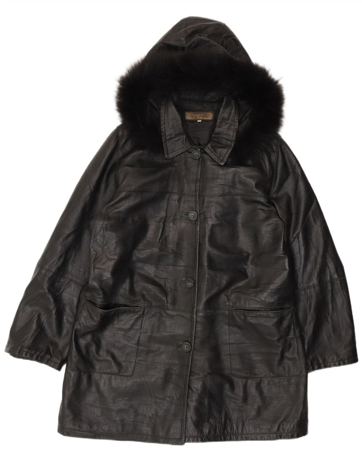 Vintage ženski kožni kaput s kapuljačom IT 50 XL crna koža